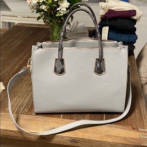 Light blue large tote. Snakeskin handles